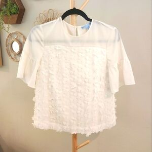 Draper James rosette white flowers short sleeve blouse top size 2 XS